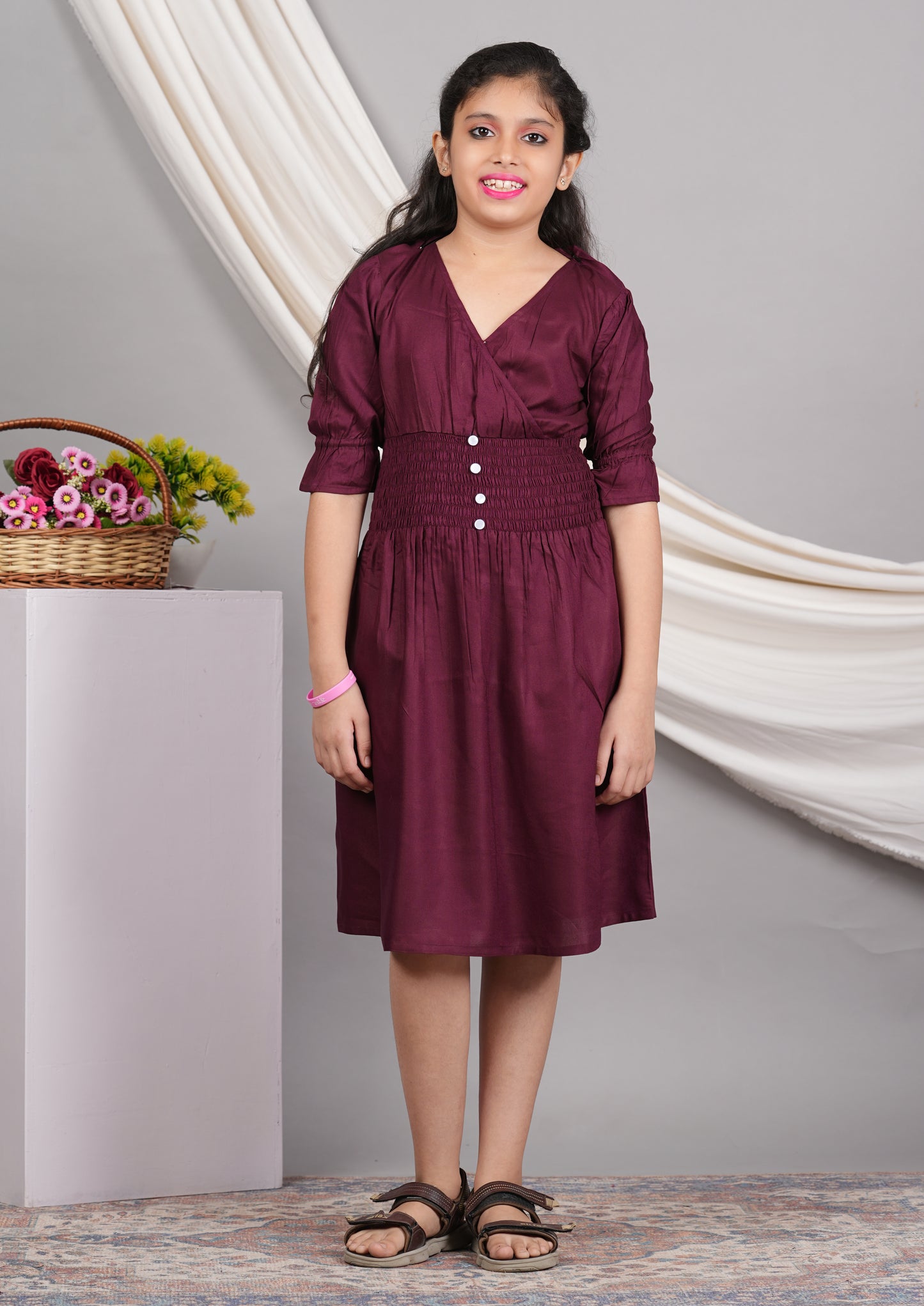 yash gallery kids smoking embroidery dress maroon