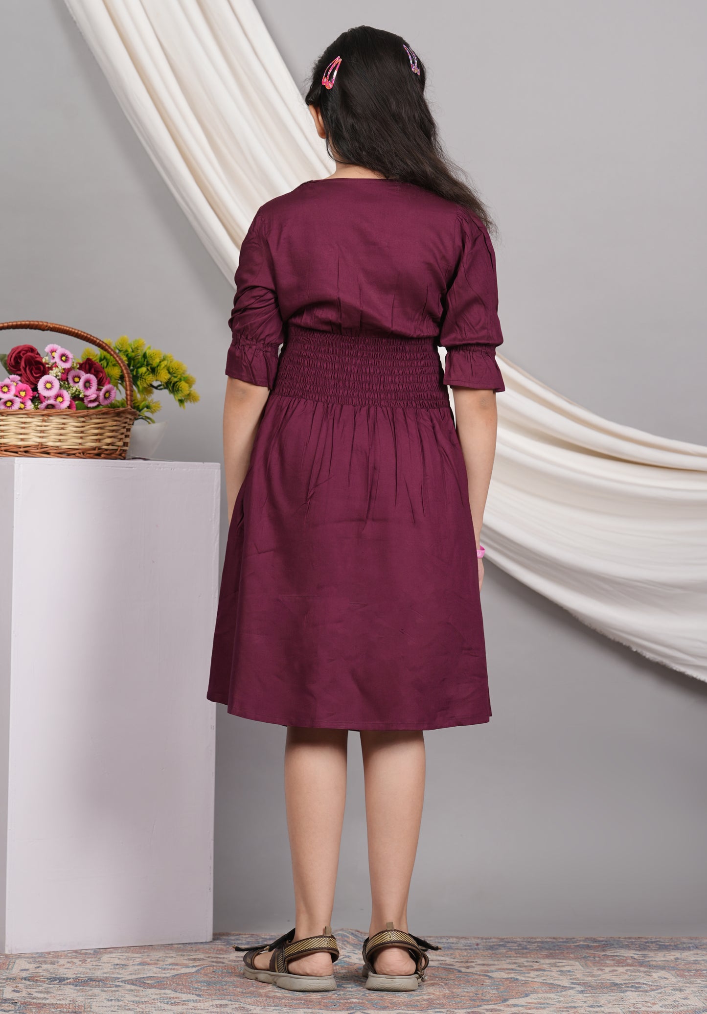 yash gallery kids smoking embroidery dress maroon