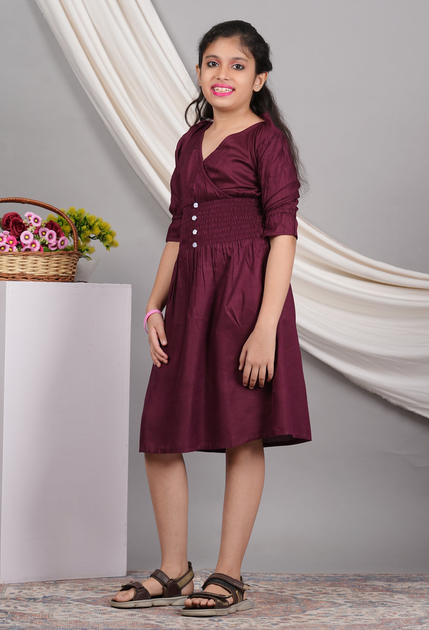 yash gallery kids smoking embroidery dress maroon