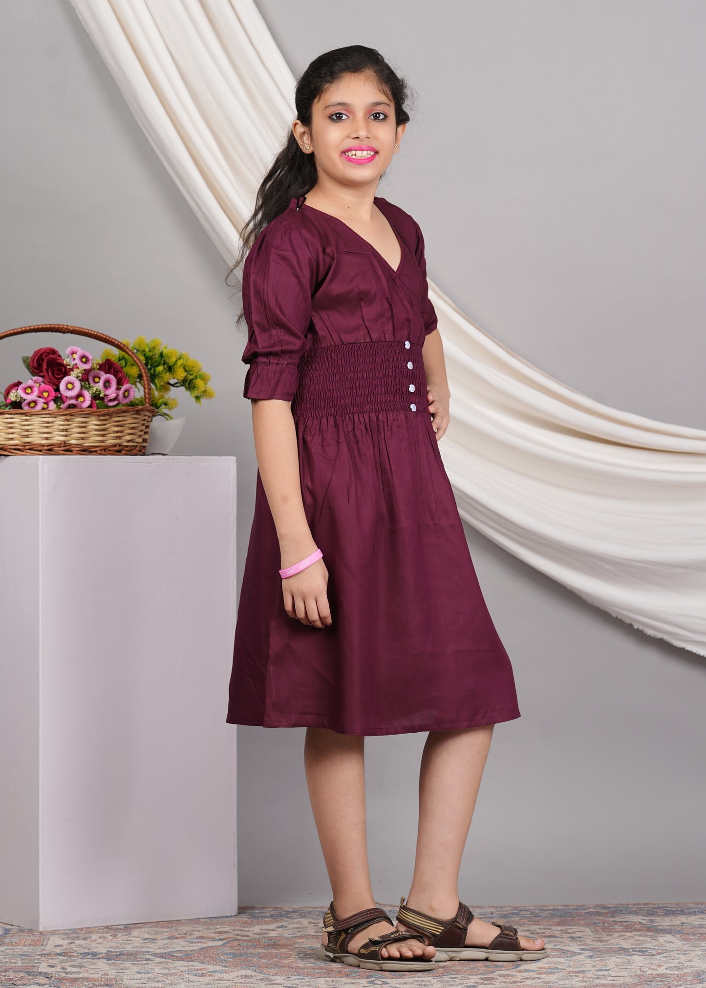 yash gallery kids smoking embroidery dress maroon