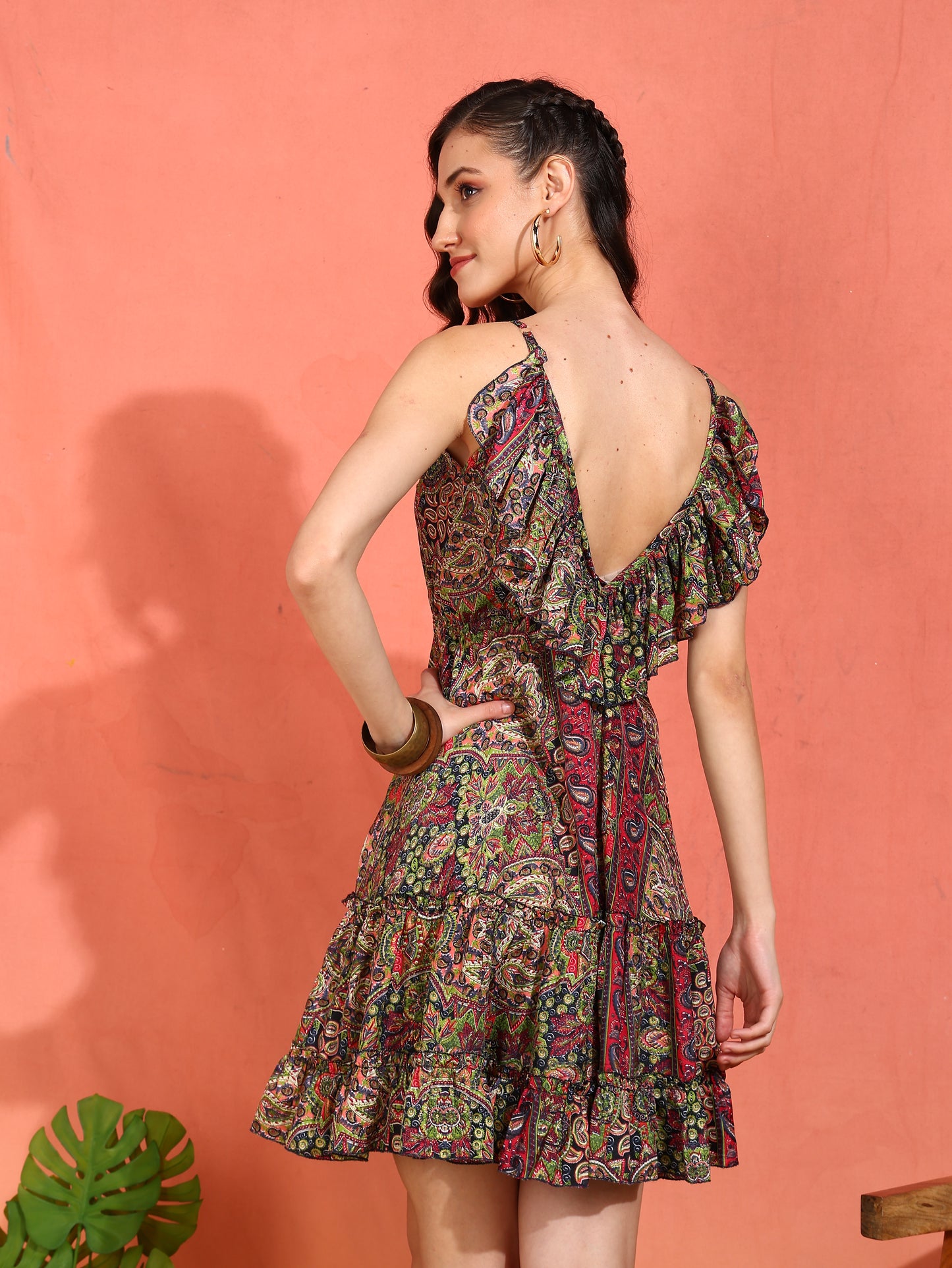 Yash Gallery Women's Polyester Digital Printed Flared Dress (Multi)