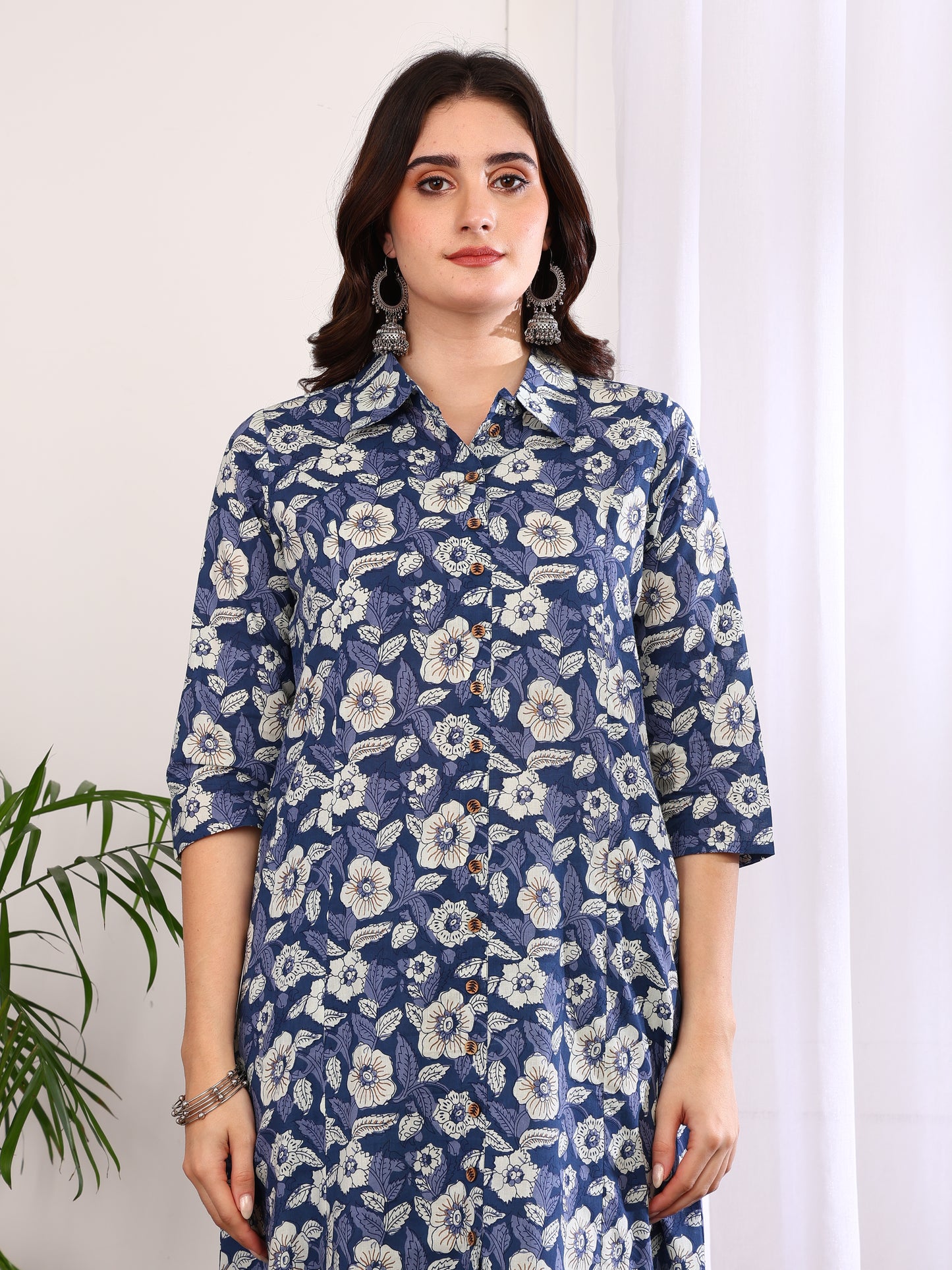yash gallery womens printed cotton calf length mandarin collar 3 4th sleeve straight kurta pant and duptta