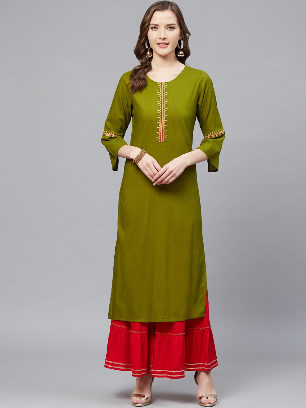 women solid rayon a line kurta multicolor