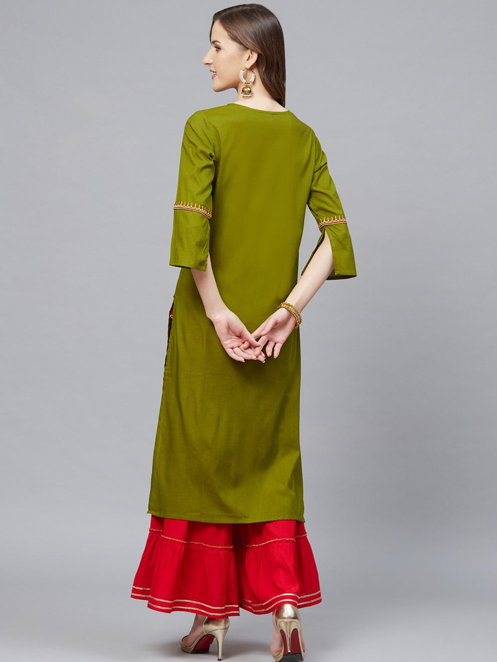 women solid rayon a line kurta multicolor