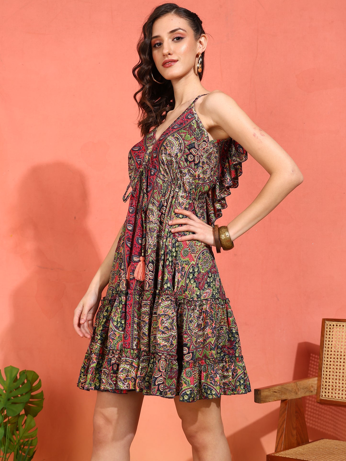 Yash Gallery Women's Polyester Digital Printed Flared Dress (Multi)