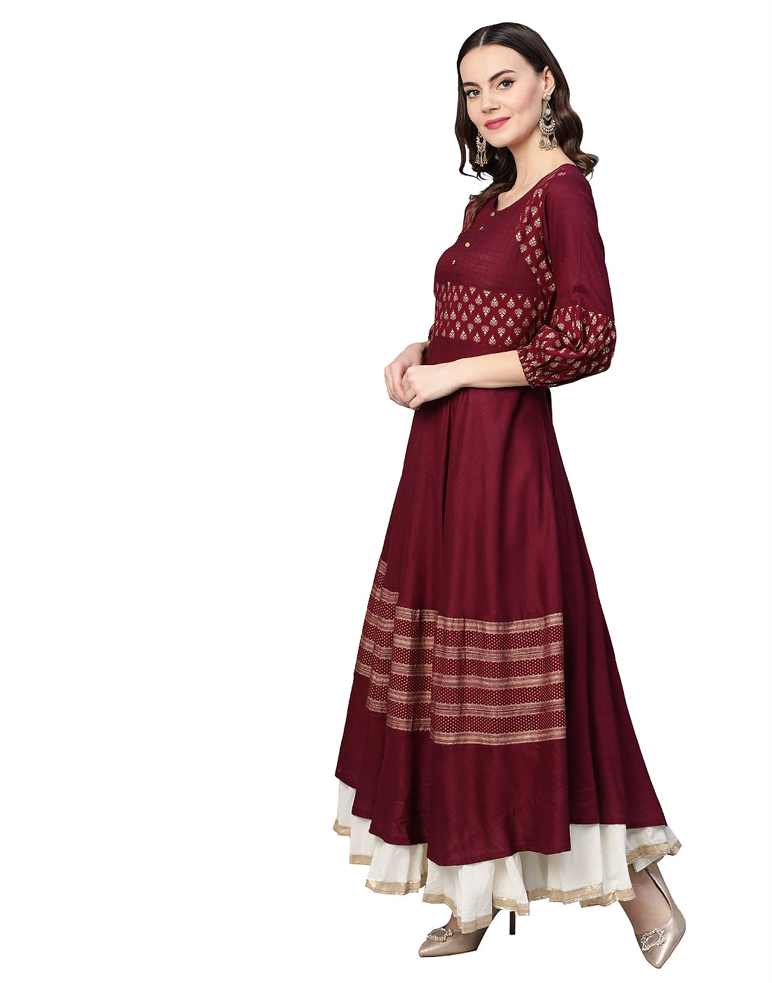 Rayon Gold Print Anarkali Kurta (Purple)