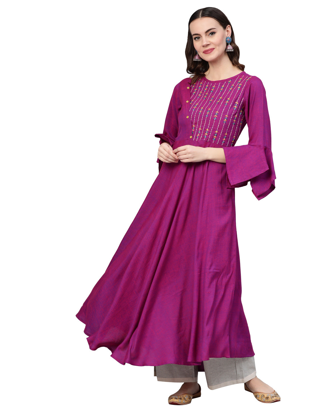 Viscose Embroidered Anarkali Kurta (Purple)