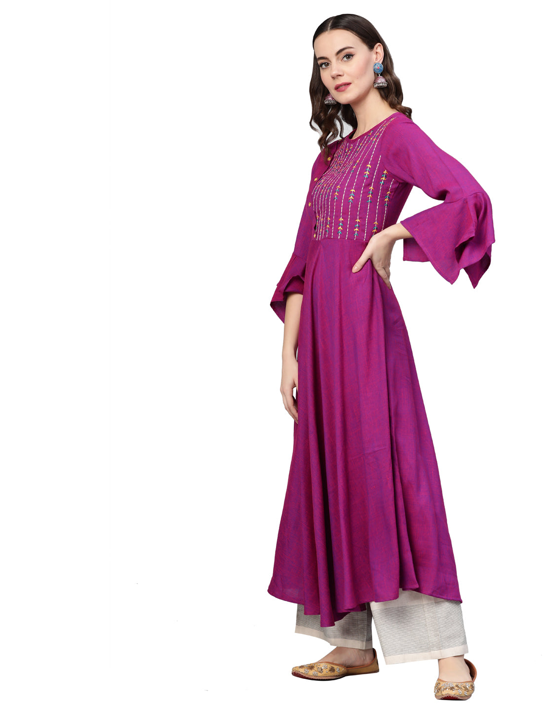 Viscose Embroidered Anarkali Kurta (Purple)