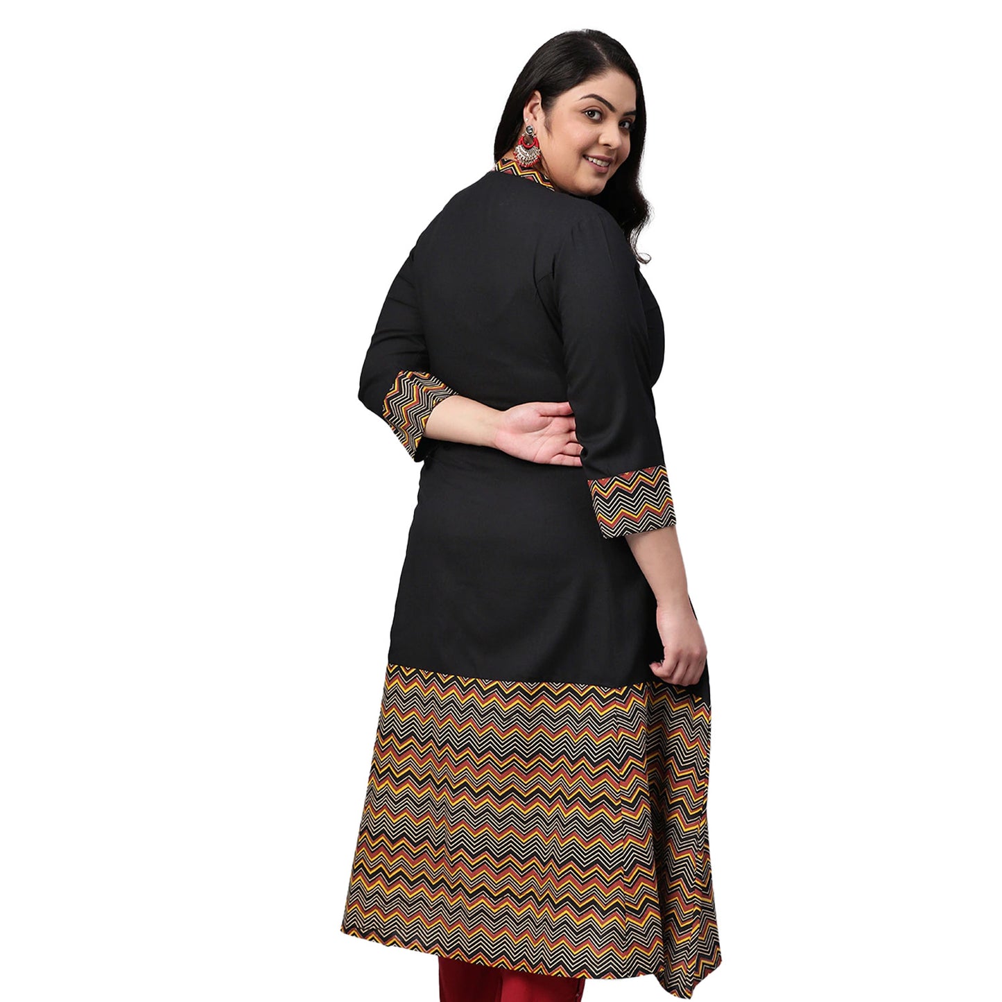 Rayon & Cotton Cambric Zig-Zag Printed A-line Kurta