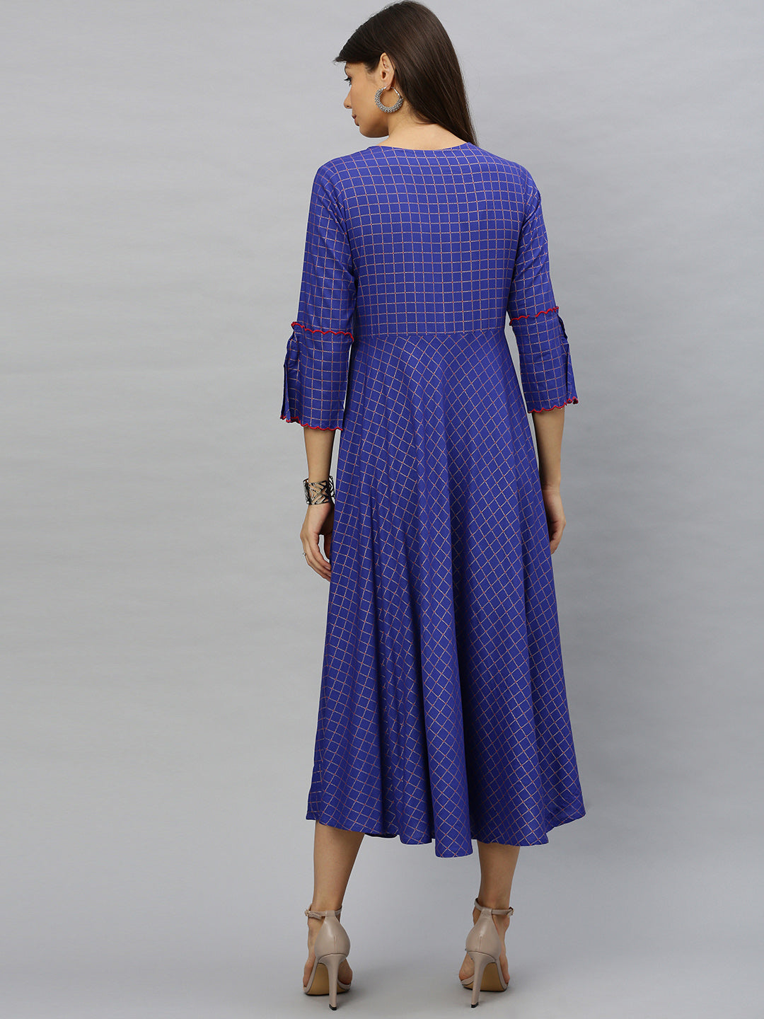 Rayon Checkered Printed Anarkali Kurta