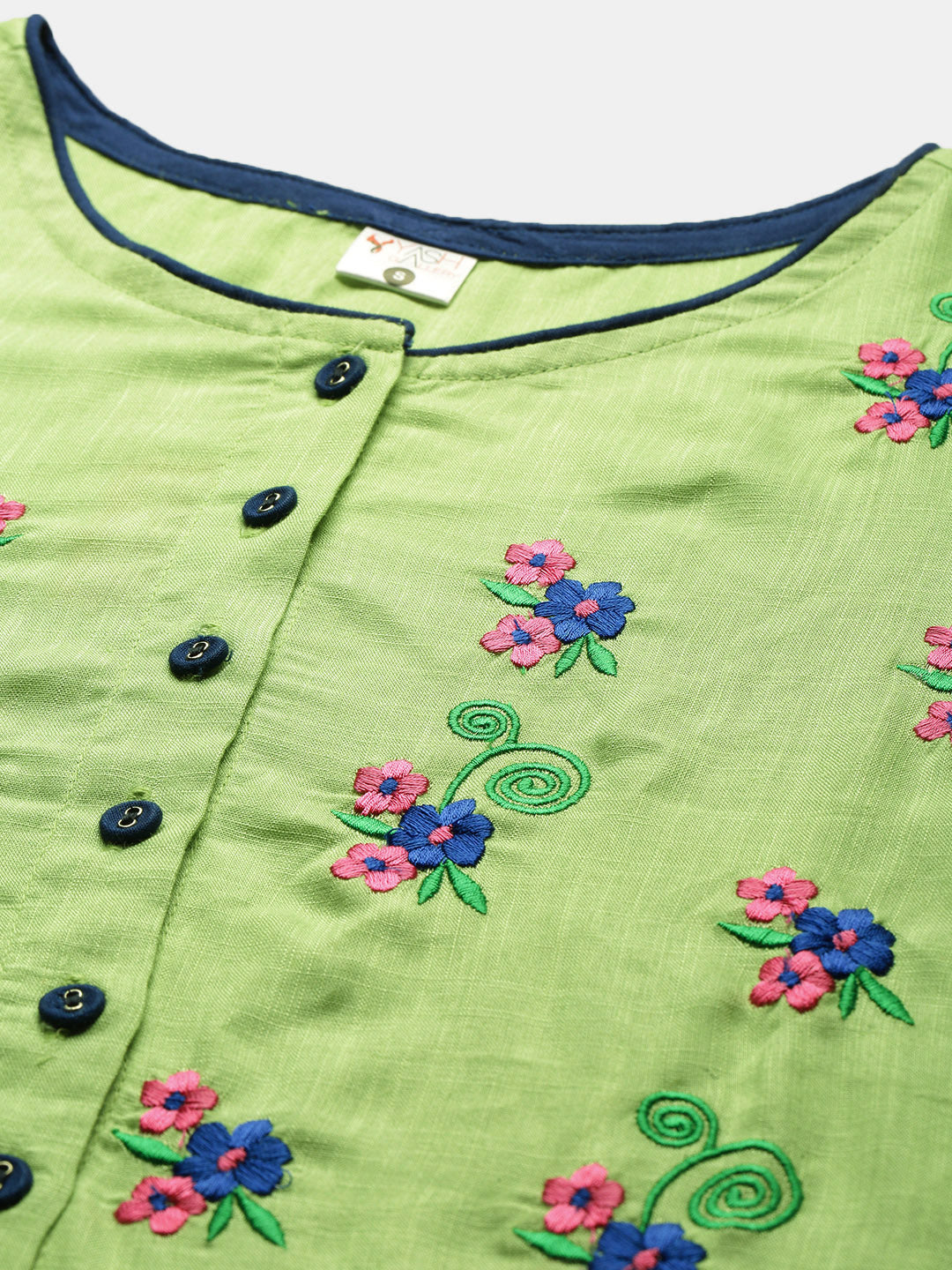 Rayon Slub Embroidered Anarkali Kurta Dress (Green)