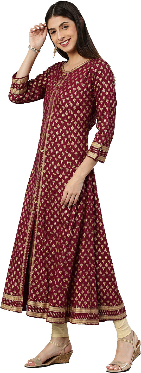 women rayon golden buti printed a line kurta