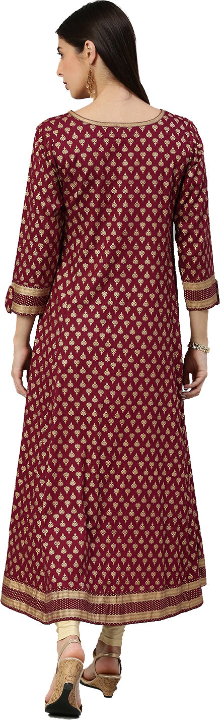 women rayon golden buti printed a line kurta