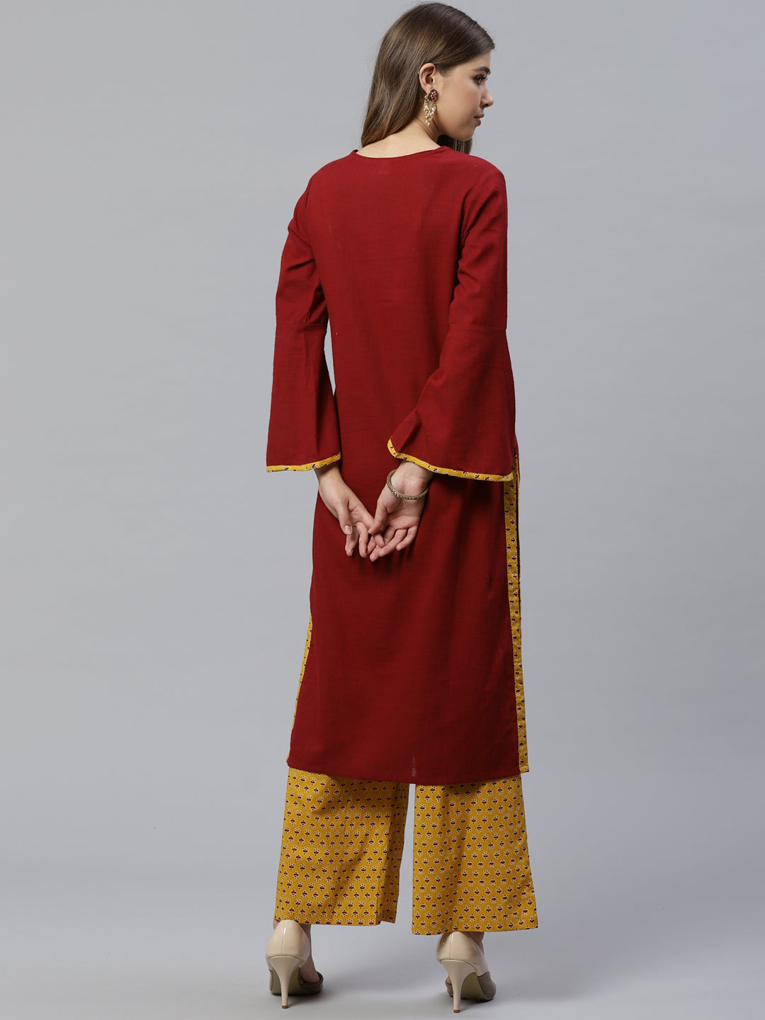 women cotton slub cambric cotton regular straight kurta with palazzo set