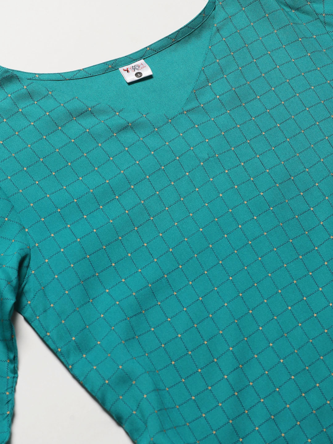 Rayon Checkered Printed Regular Top (RAMA GREEN)