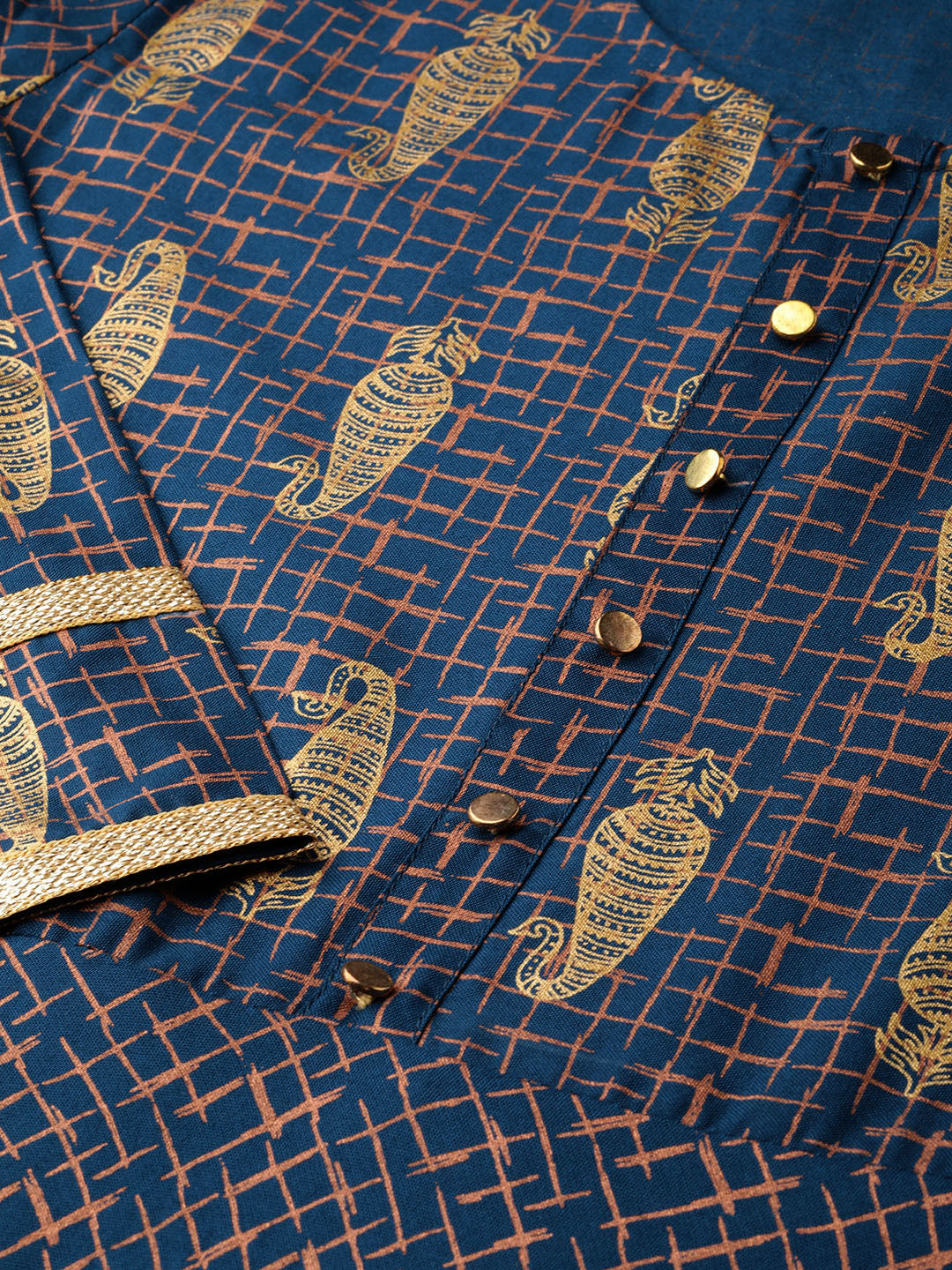 Rayon Copper & Gold Printed Anarkali Kurta