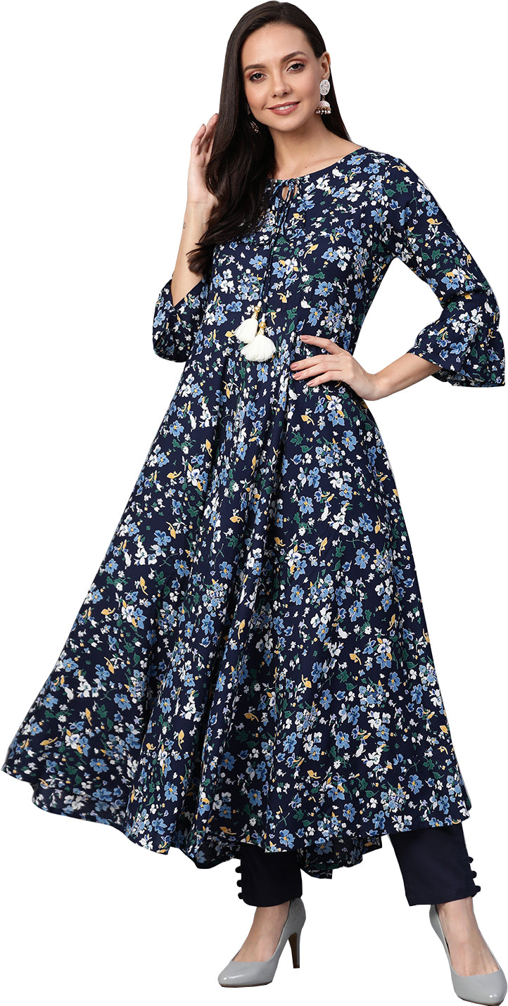Rayon Floral Printed Anarkali Kurta