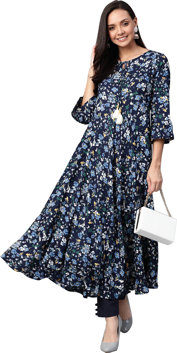 Rayon Floral Printed Anarkali Kurta