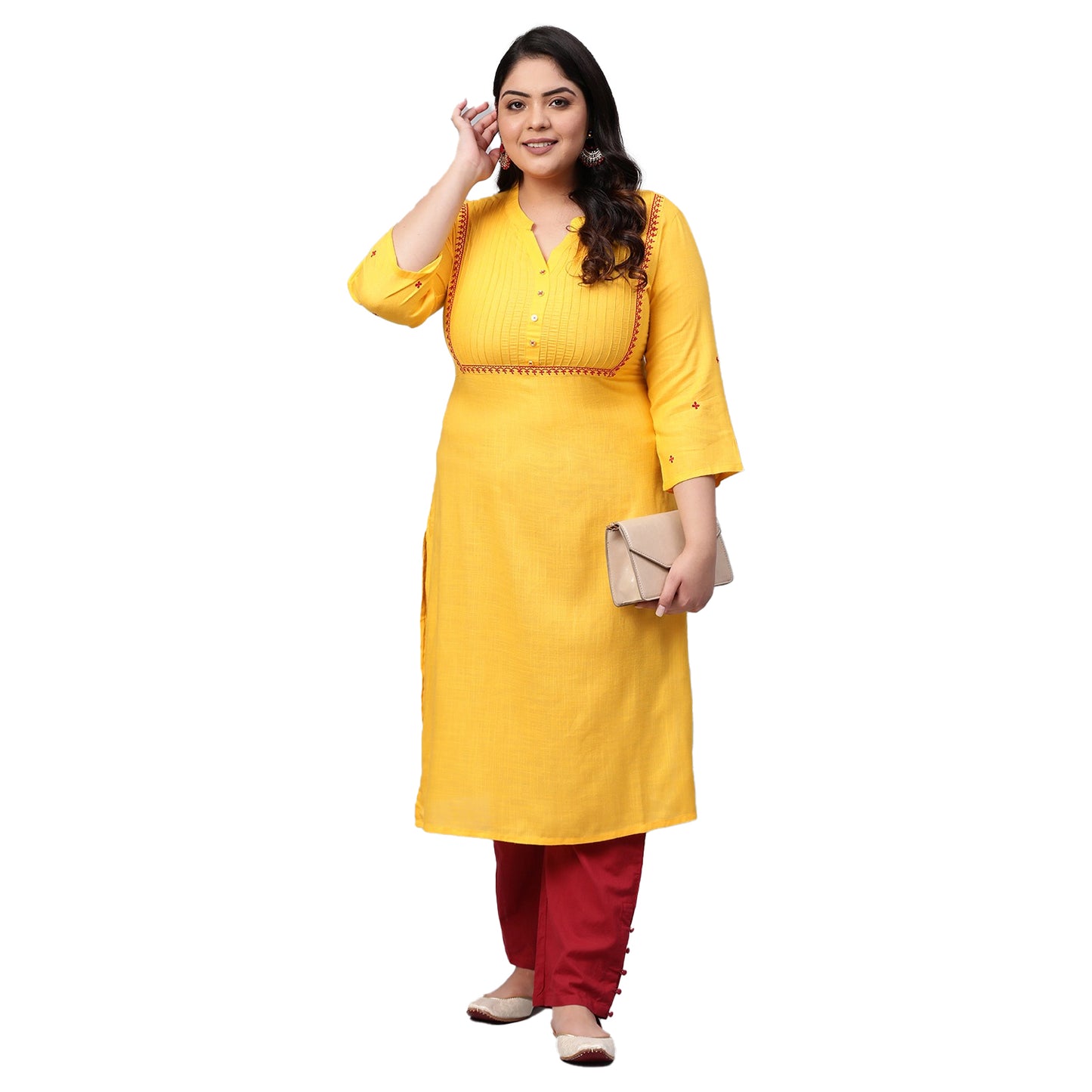 Rayon Slub Straight Pintucks Kurta (Yellow)