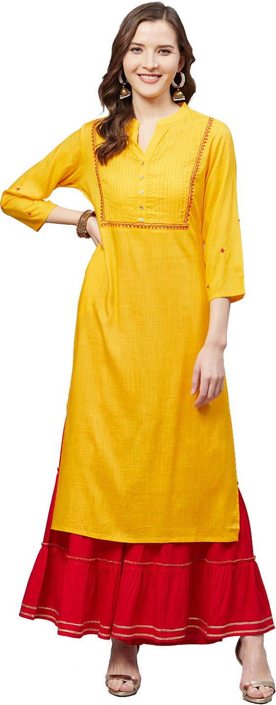 Rayon Slub Straight Pintucks Kurta & Sharara Set