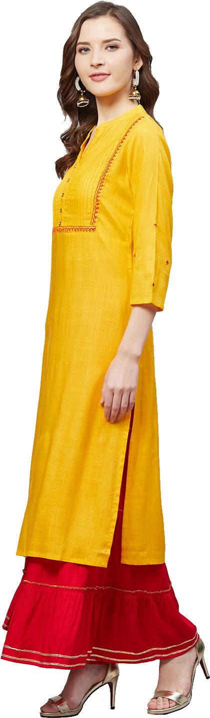 Rayon Slub Straight Pintucks Kurta & Sharara Set