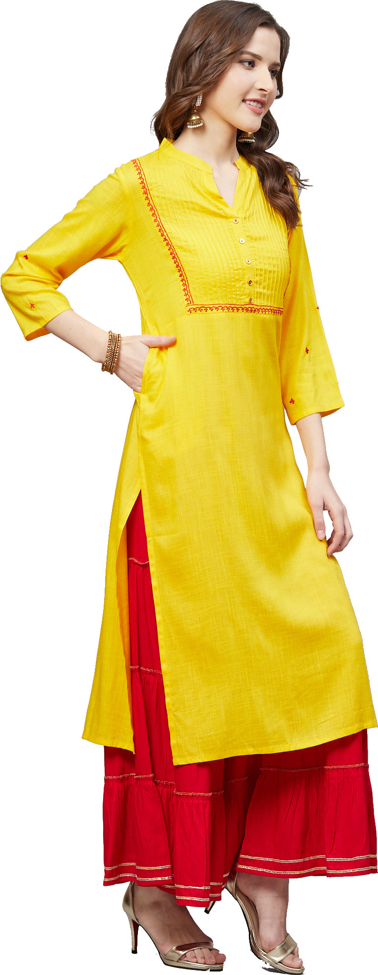 Rayon Slub Straight Pintucks Kurta & Sharara Set
