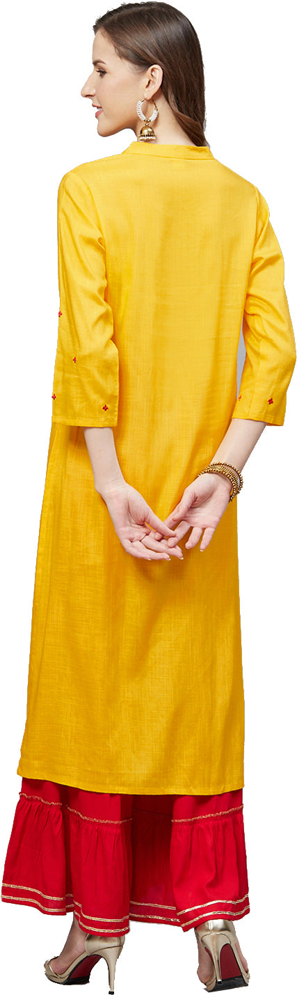 Rayon Slub Straight Pintucks Kurta & Sharara Set
