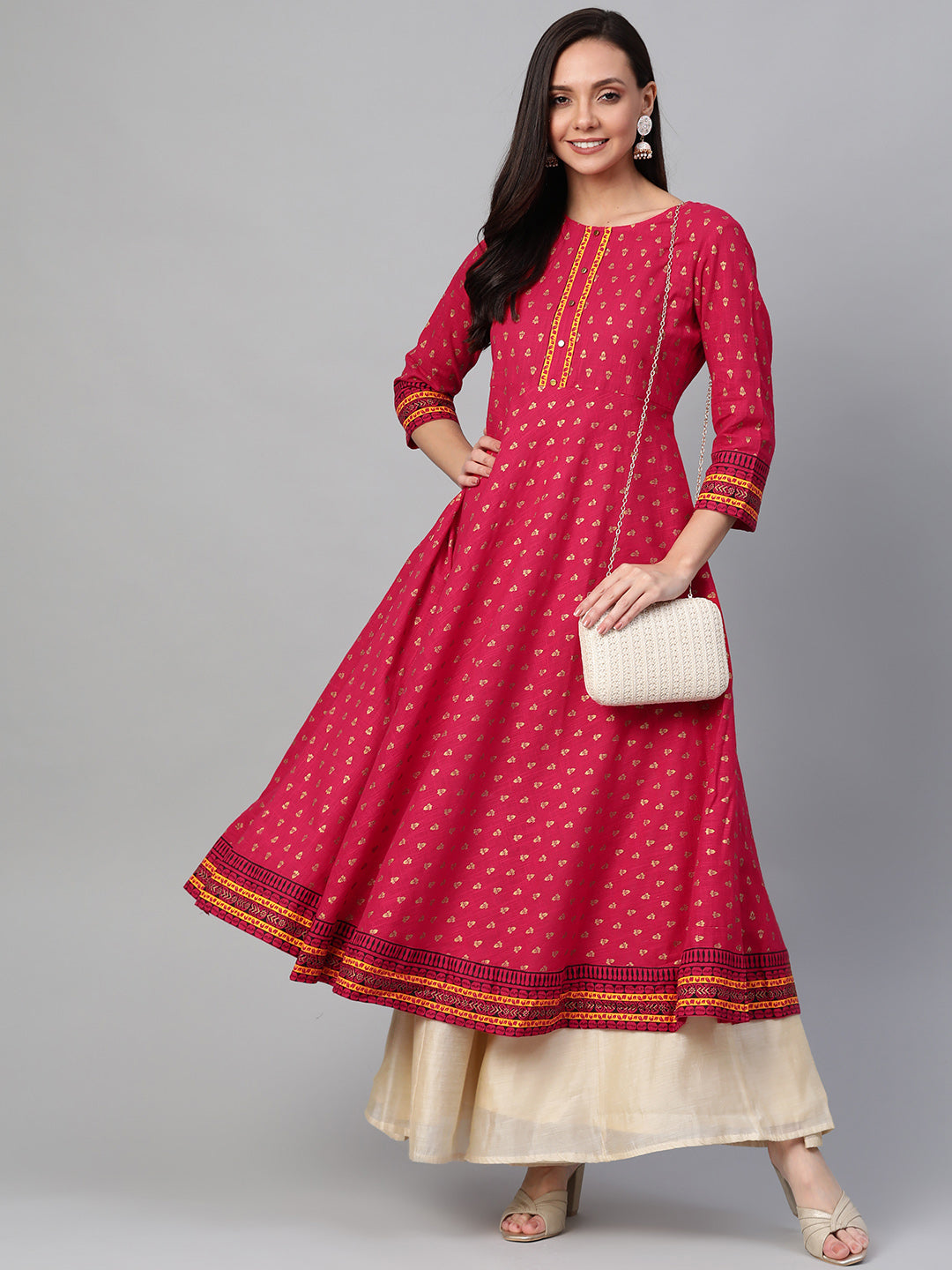 Cotton Slub Gold Printed Anarkali Kurta