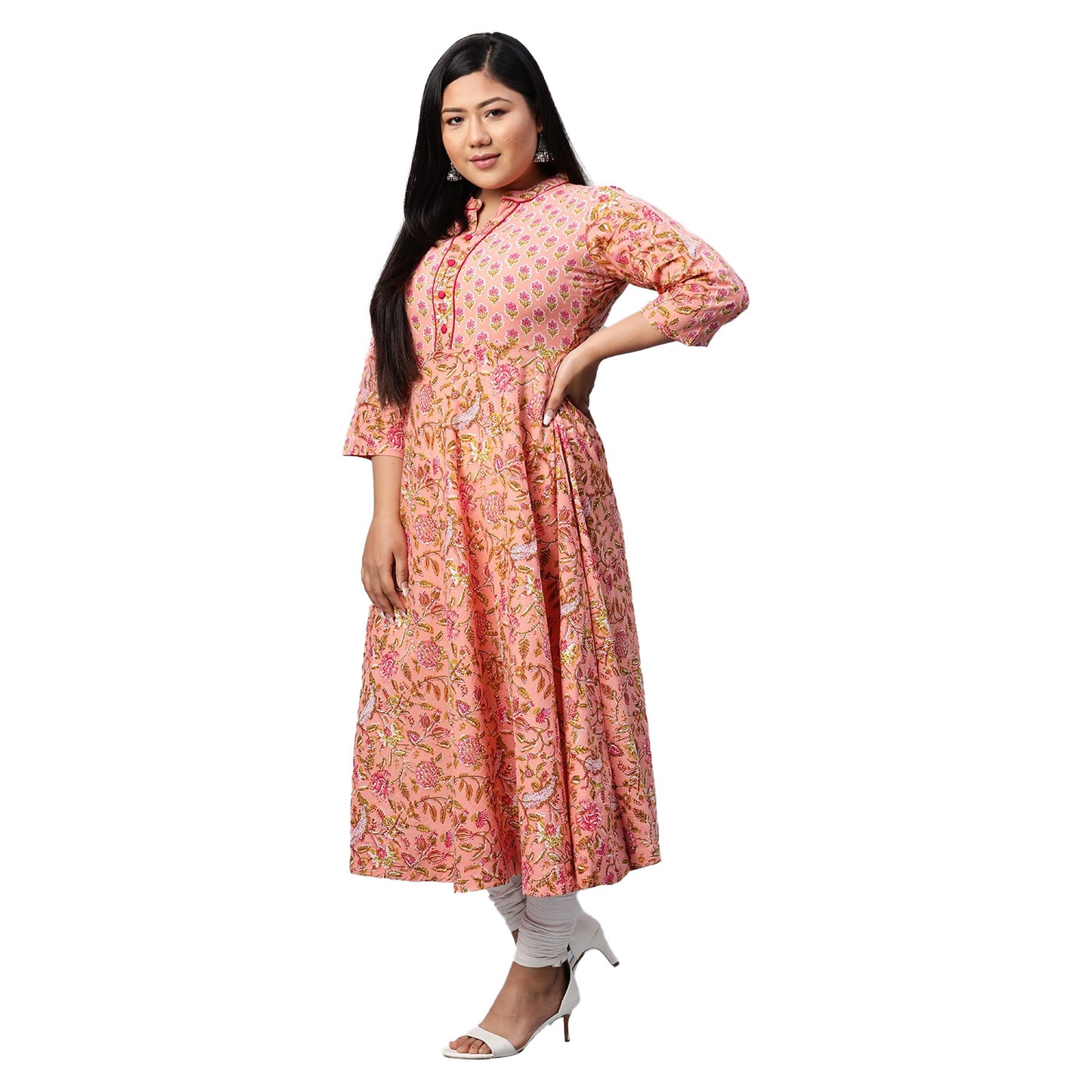 women cotton floral printed anarkali kurta