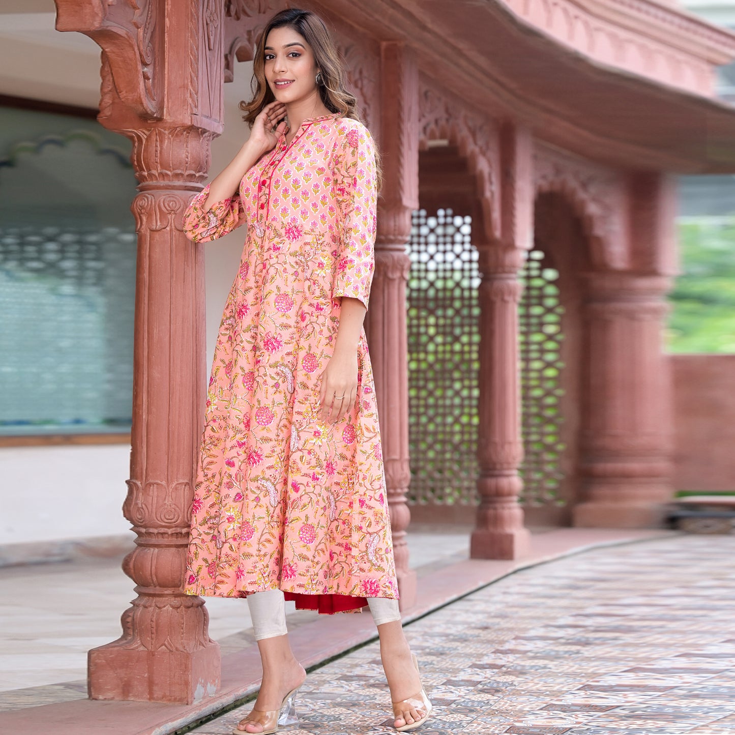 women cotton floral printed anarkali kurta