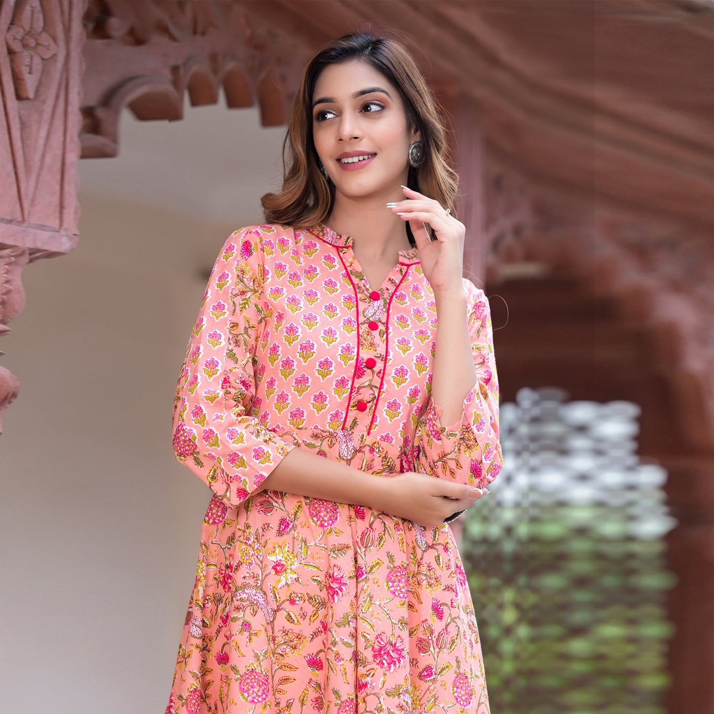 women cotton floral printed anarkali kurta