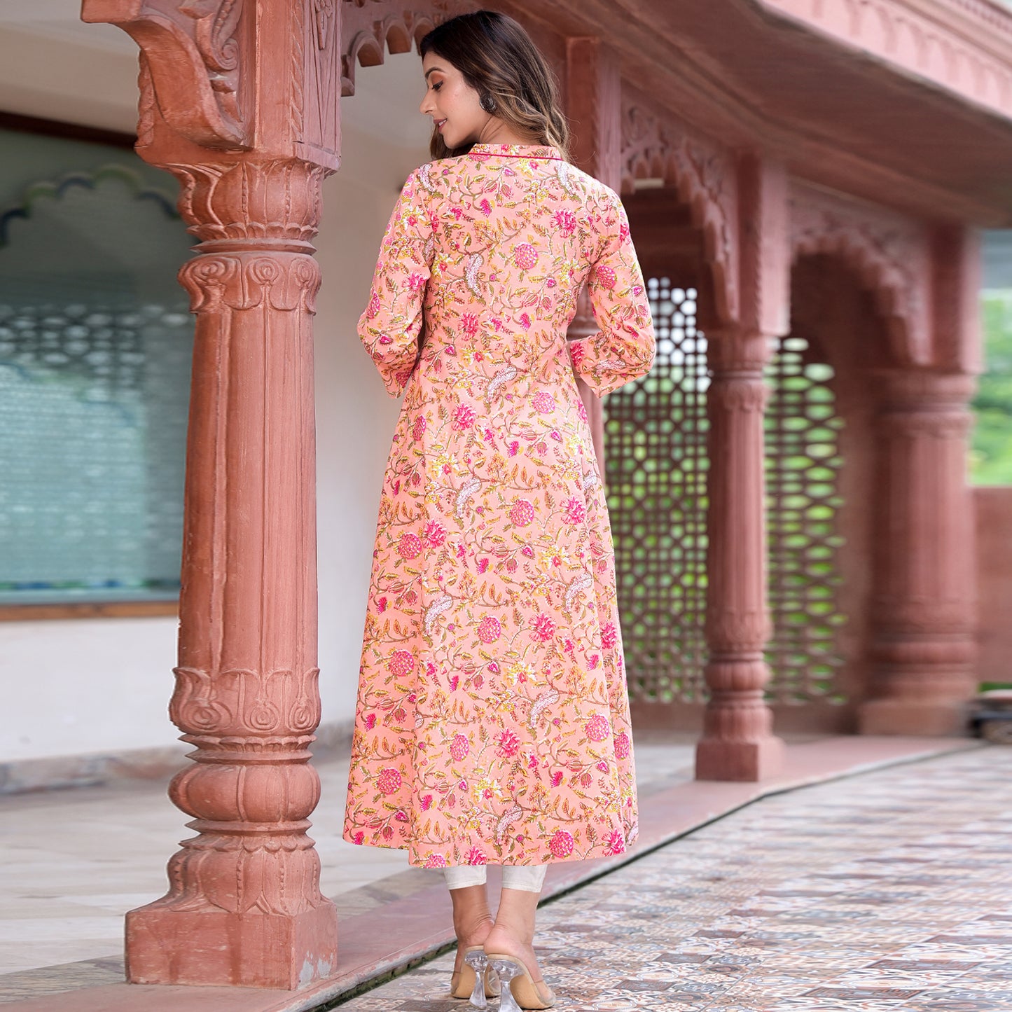 women cotton floral printed anarkali kurta