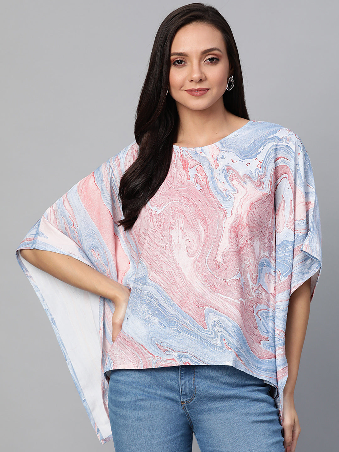 women rayon marble printed top multi