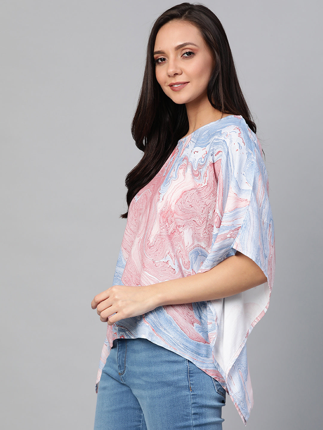 women rayon marble printed top multi