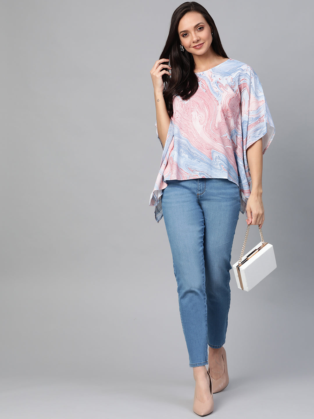 women rayon marble printed top multi