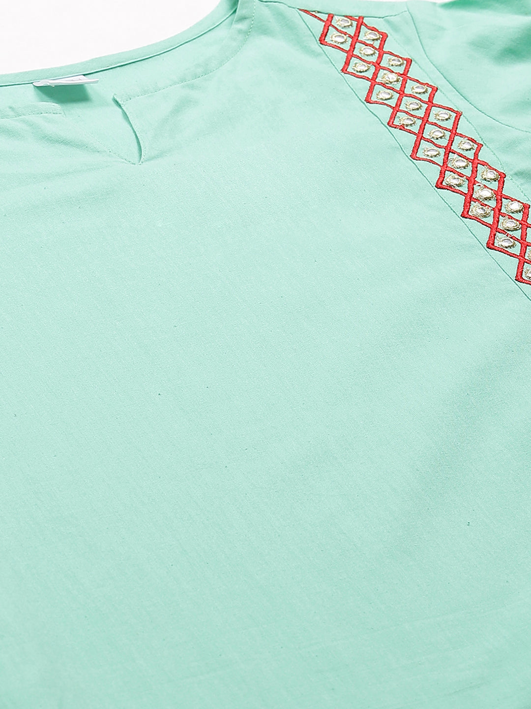 Cotton Embroidered Straight Kurta with Pant (SEA GREEN)