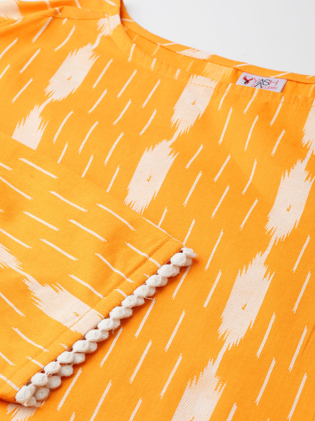 Cotton Regular Ikkat Printed Top (ORANGE)