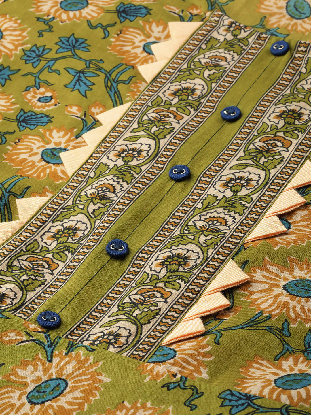 Cotton Floral Printed Anarkali Kurta (Green)
