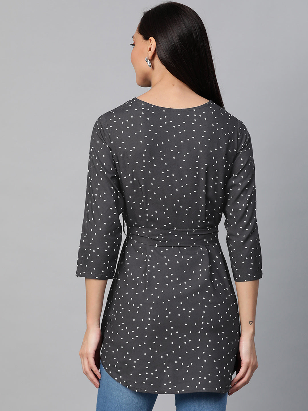 Rayon Polka Dot Printed Regular Top (GREY)