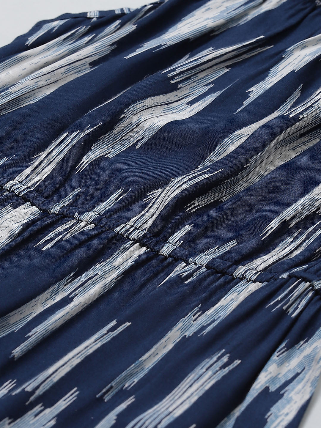 Ikat Printed Spaghetti Strap Ruffle Cami Dress (INDIGO)
