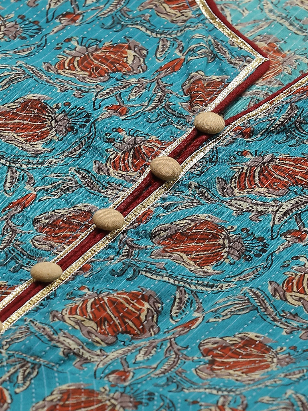 Kantha Floral Print Anarkali Kurta