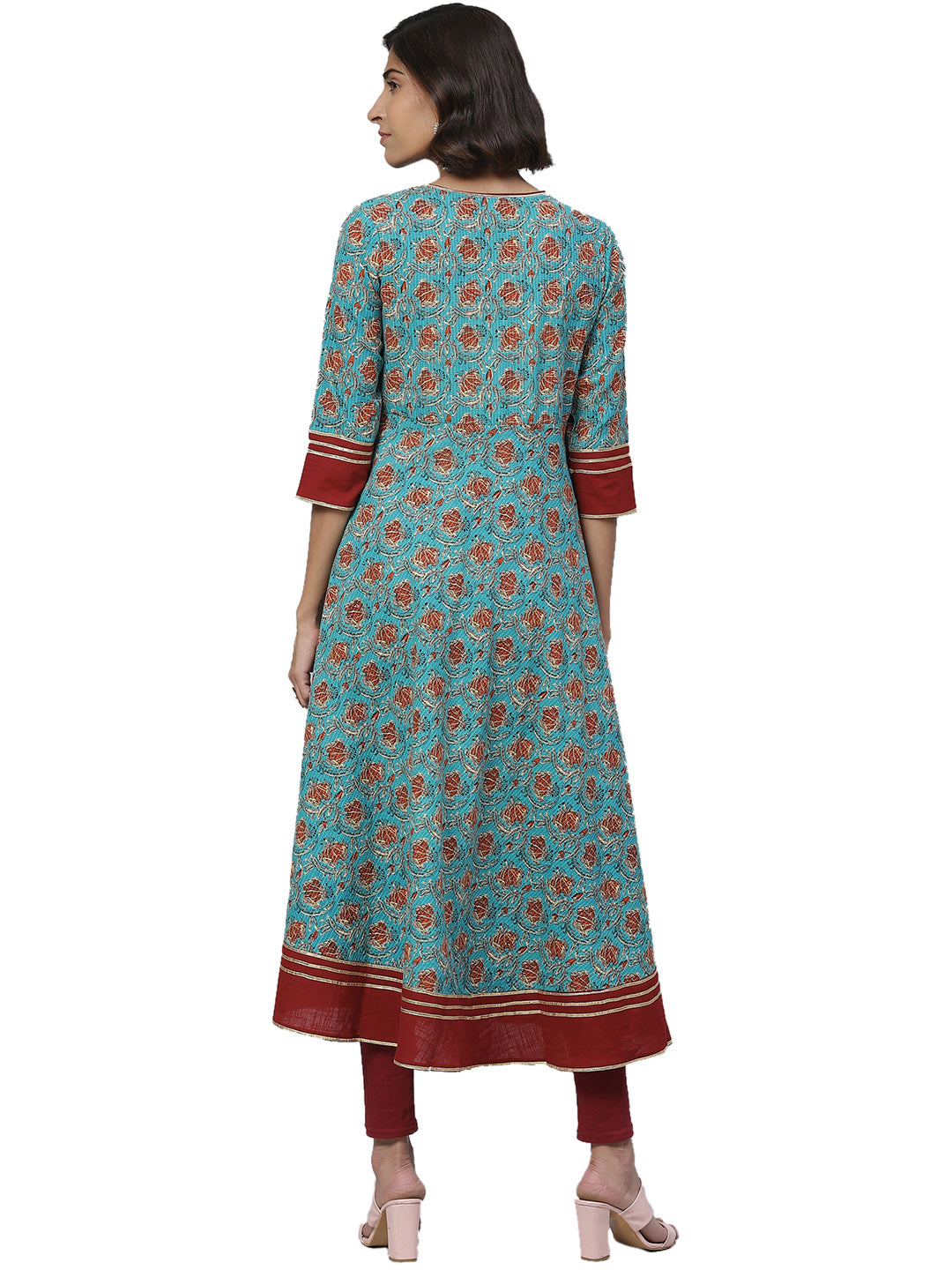 Kantha Floral Print Anarkali Kurta