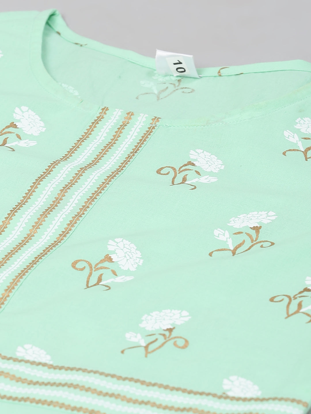 Cotton Green Floral & Stripe Straight Kurta & Palazzo Set (Green)