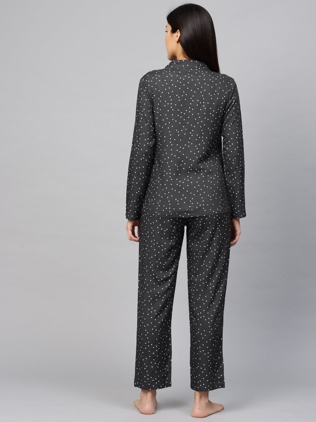 Polka Dot Printed Night Suit (GREY)