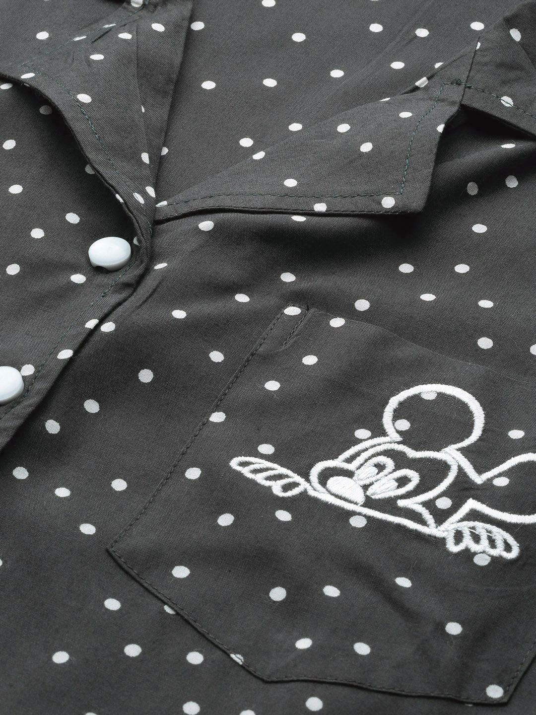 Polka Dot Printed Night Suit (GREY)