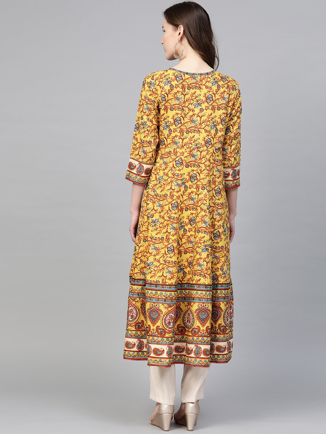 Rayon Floral Printed Anarkali Kurta (MUSTARD)