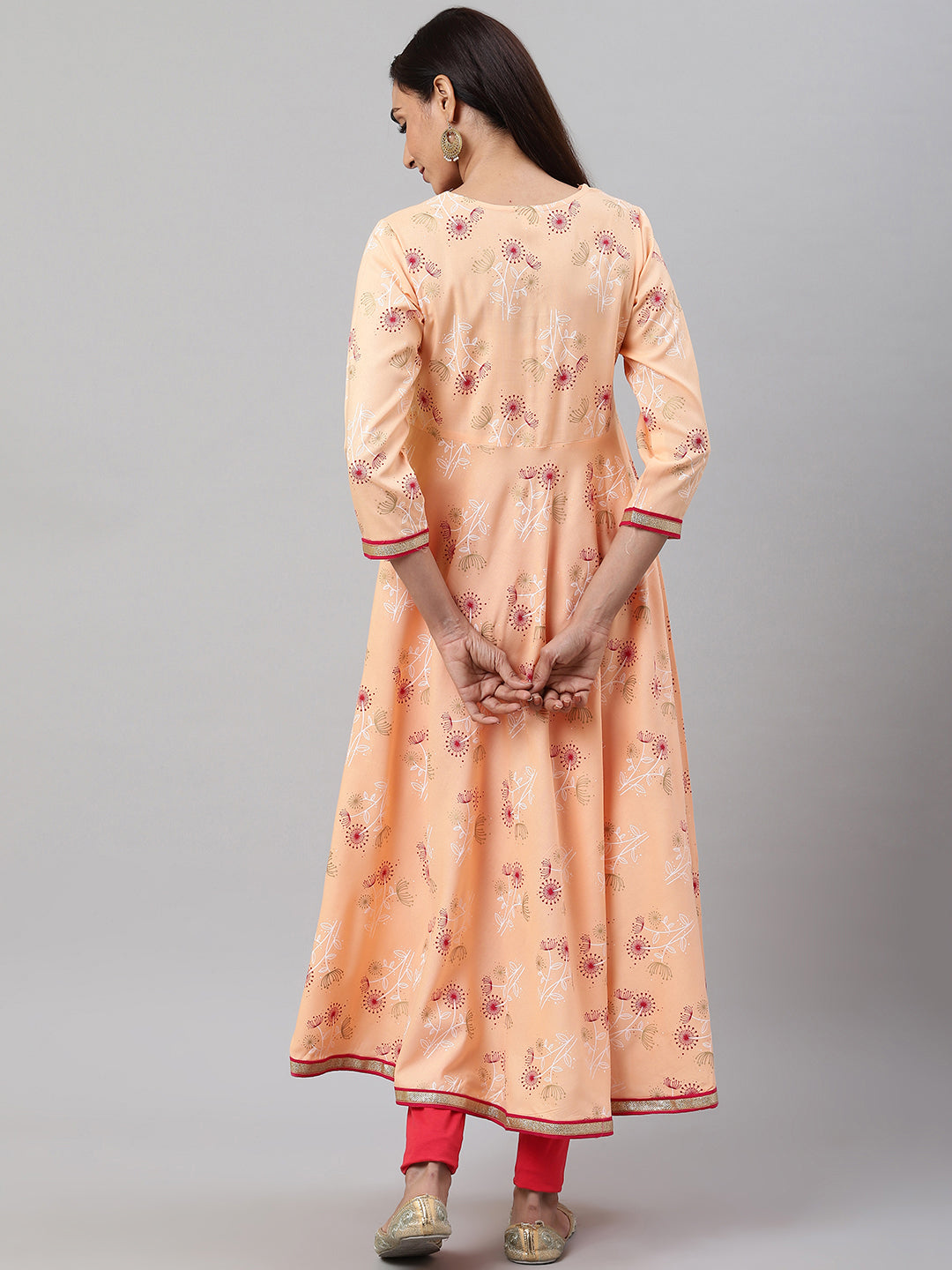 women rayon floral printed anarkali kurta peach