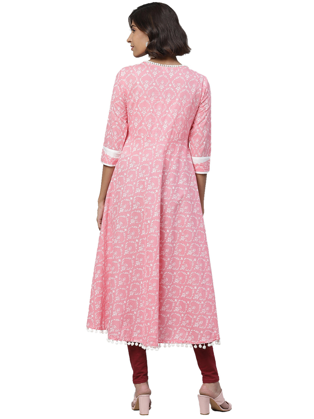 Cotton Floral Print Anarkali Kurta (PINK)