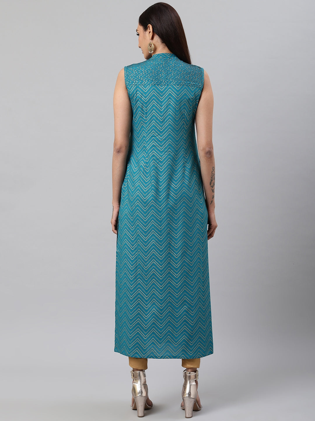 Rayon Zig Zag Gold Printed Straight Kurta