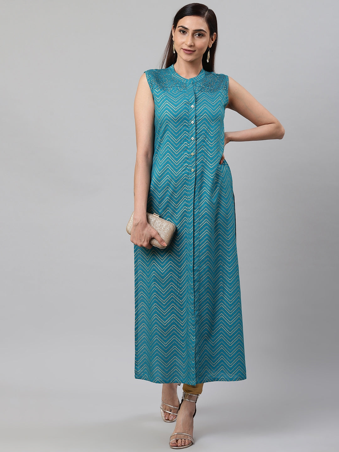 Rayon Zig Zag Gold Printed Straight Kurta
